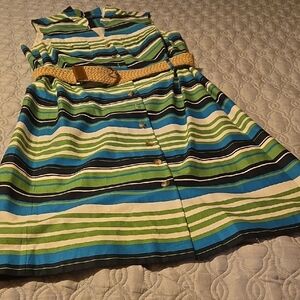 Striped Sleeveless Shirt  Cotton Dress with Belt